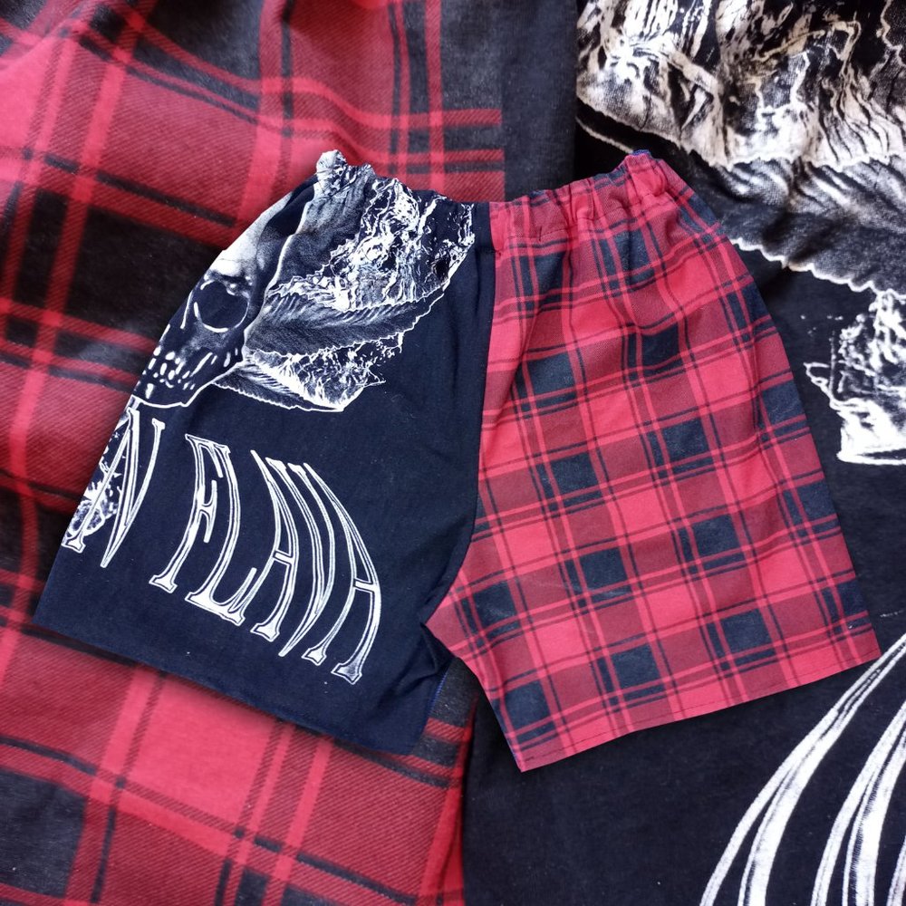 Custom Handmade American Flava Skull Plaid Shorts - Picture 3 of 6
